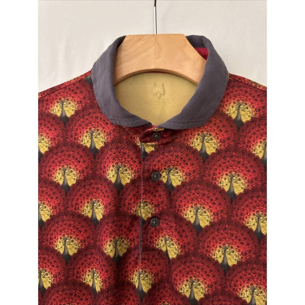 Greyson Medium Mens Polo GRAY/MAROON PEACOCKS AOP Shot Sleeve